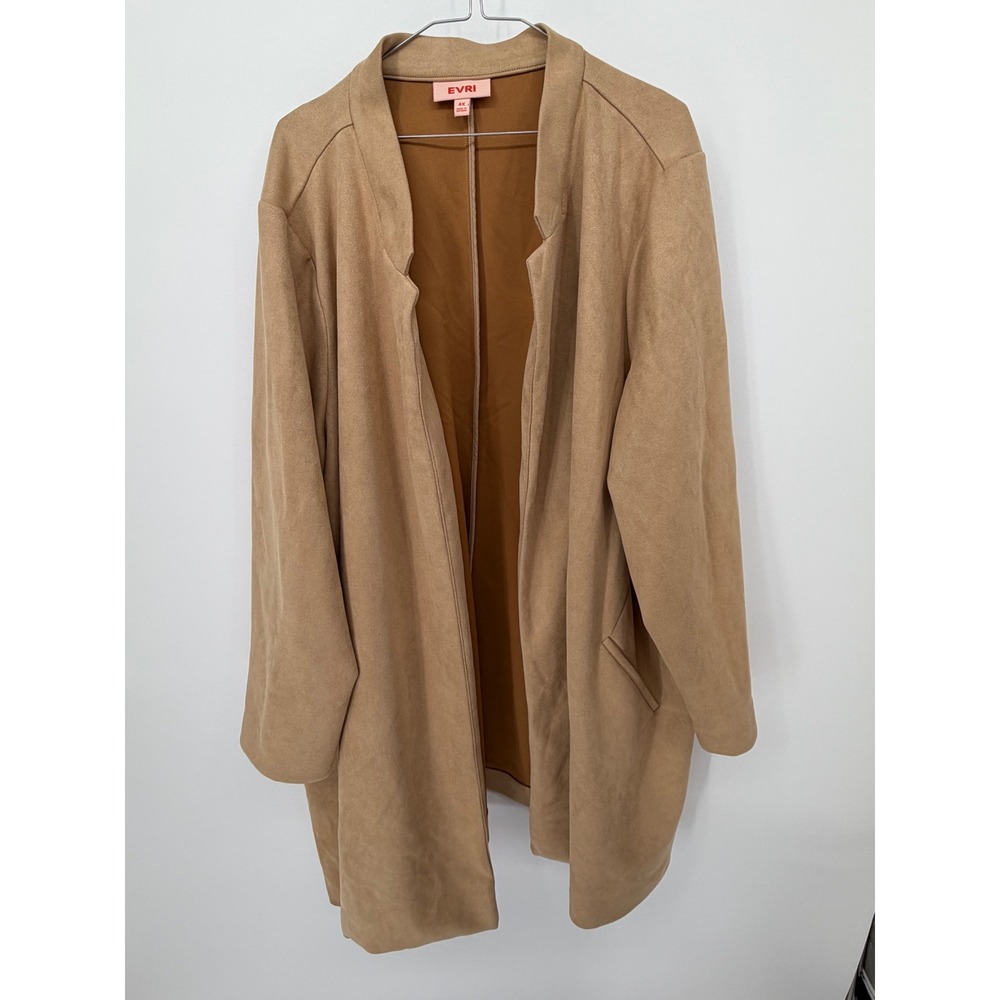 EVRI Womens Open Front Faux Suede Duster Jacket Tan 4X
